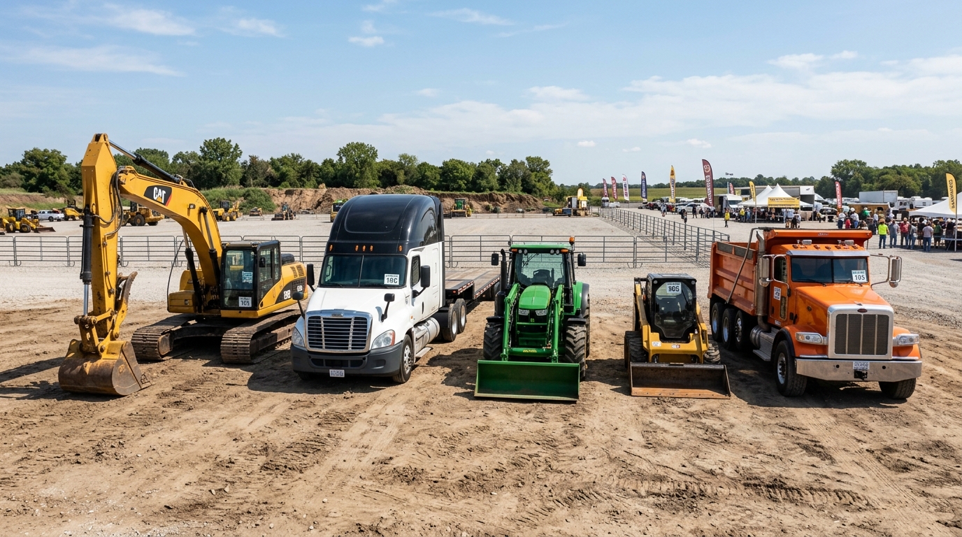 Heavy equipment at auction yard